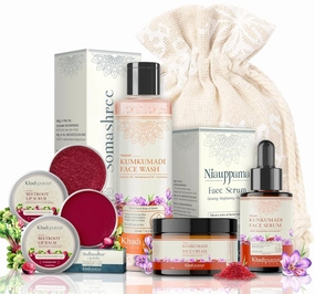 Khadii Pureus Herbals Kumkumadi Complete Kit (Face Serum Night Cream Face Wash  Beetroot Lip Balm & Lip Scrub) for Natural Radiance & Healthy Lips | Combo for Glowing Skin for Women & Men