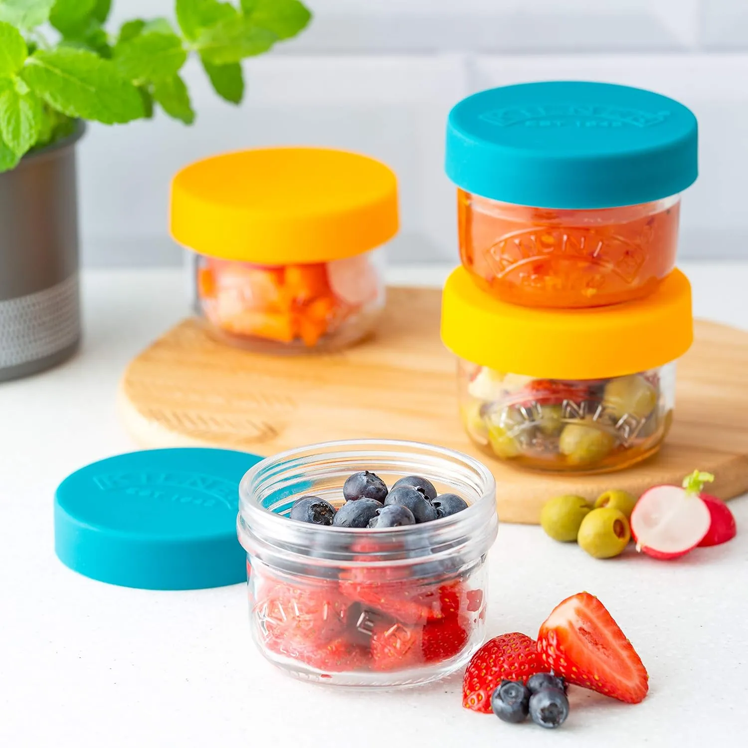 Kilner 0025.024 Set of 2 Glass Snack and Store Pots 125ml with Push Top Silicone Lids | Perfect for Snacks & Food Storage