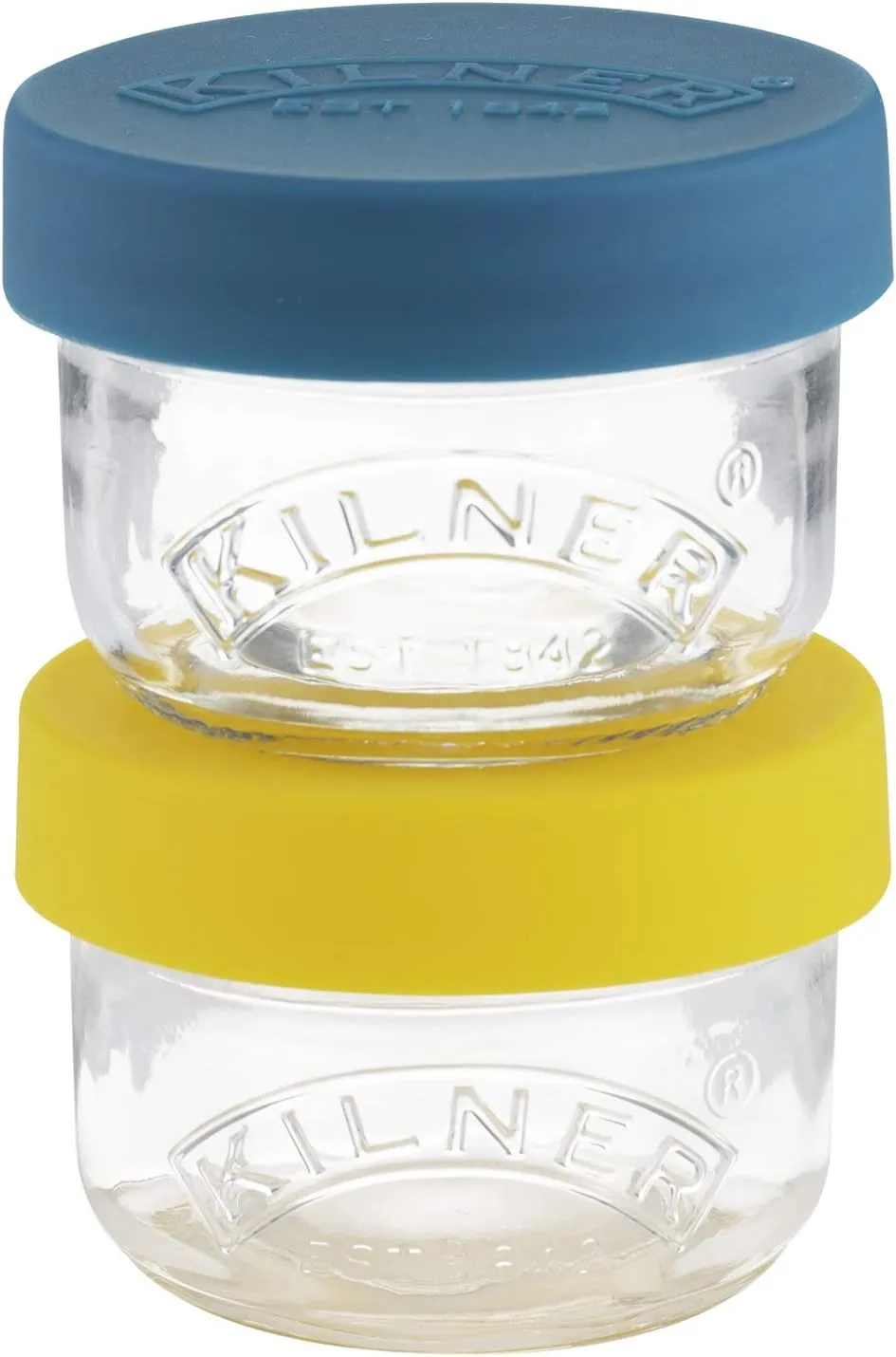 Kilner 0025.024 Set of 2 Glass Snack and Store Pots 125ml with Push Top Silicone Lids | Perfect for Snacks & Food Storage