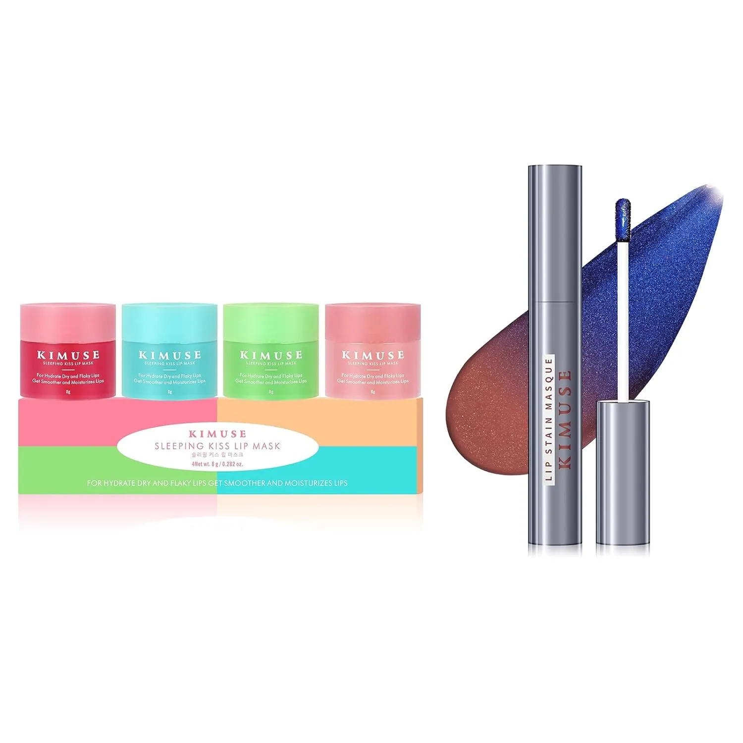 KIMUSE Lip Mask Set Overnight Treatment Lip Care Products & Lip Stain Peel Off Masque with Long-Lasting, Hydrating & Smudge-Proof Lip Color
