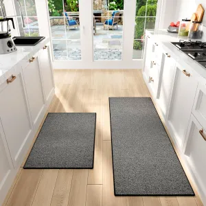Kitchen Mat Set of 2 PCS, Cushioned Non Slip Rugs for Kitchen Floor, Absorbent Runner Comfort Standing Mats Washable for Kitchen, Office, Home (Black-Velvet, 17.3"x47" 17.3"x30")
