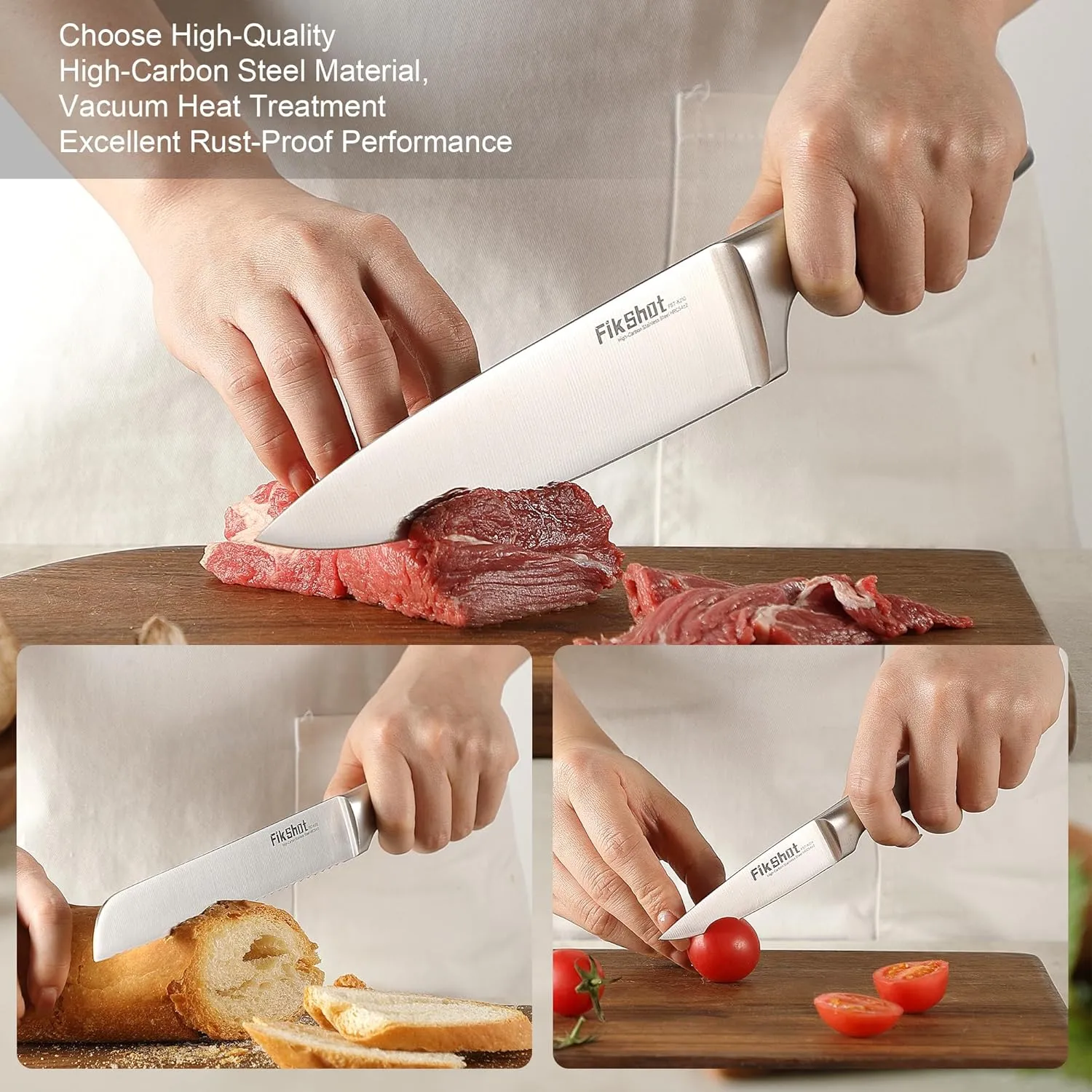 Knife Block Set, Kitchen Knife Sets with Block, FIKSHOT Knives Set for Kitchen - Razor-Sharp Santoku Knife, Fruit and Kitchen Sets - Rust Resistant for Homecooks (Silver   Walnut)