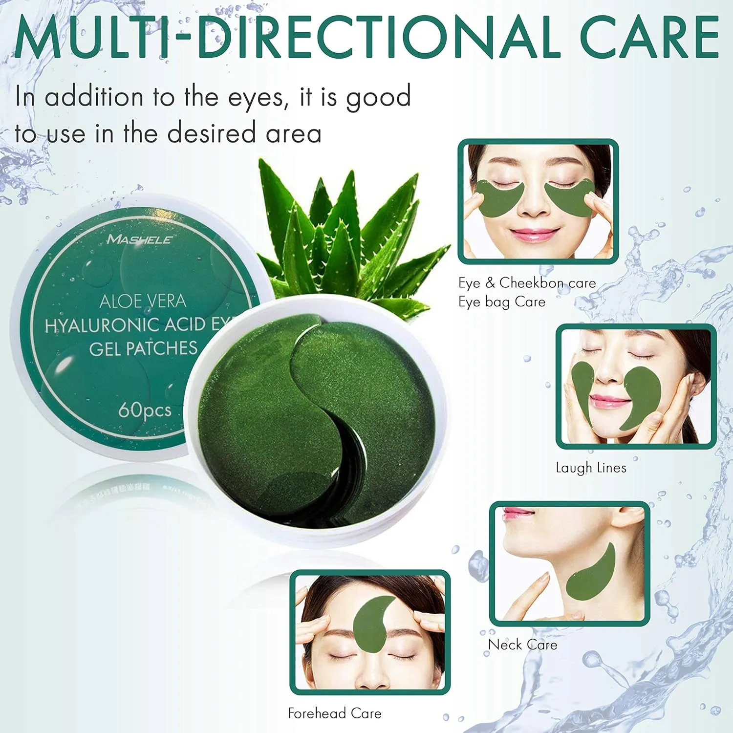 Korean 60pcs Aloe Vera Collagen Under Eye Gel Patches Mask, Treatment for Puffy Eyes, Dark Circles, Anti Wrinkle Pads, Moisturizing for Women and Men (60pcs patches aloe vera)