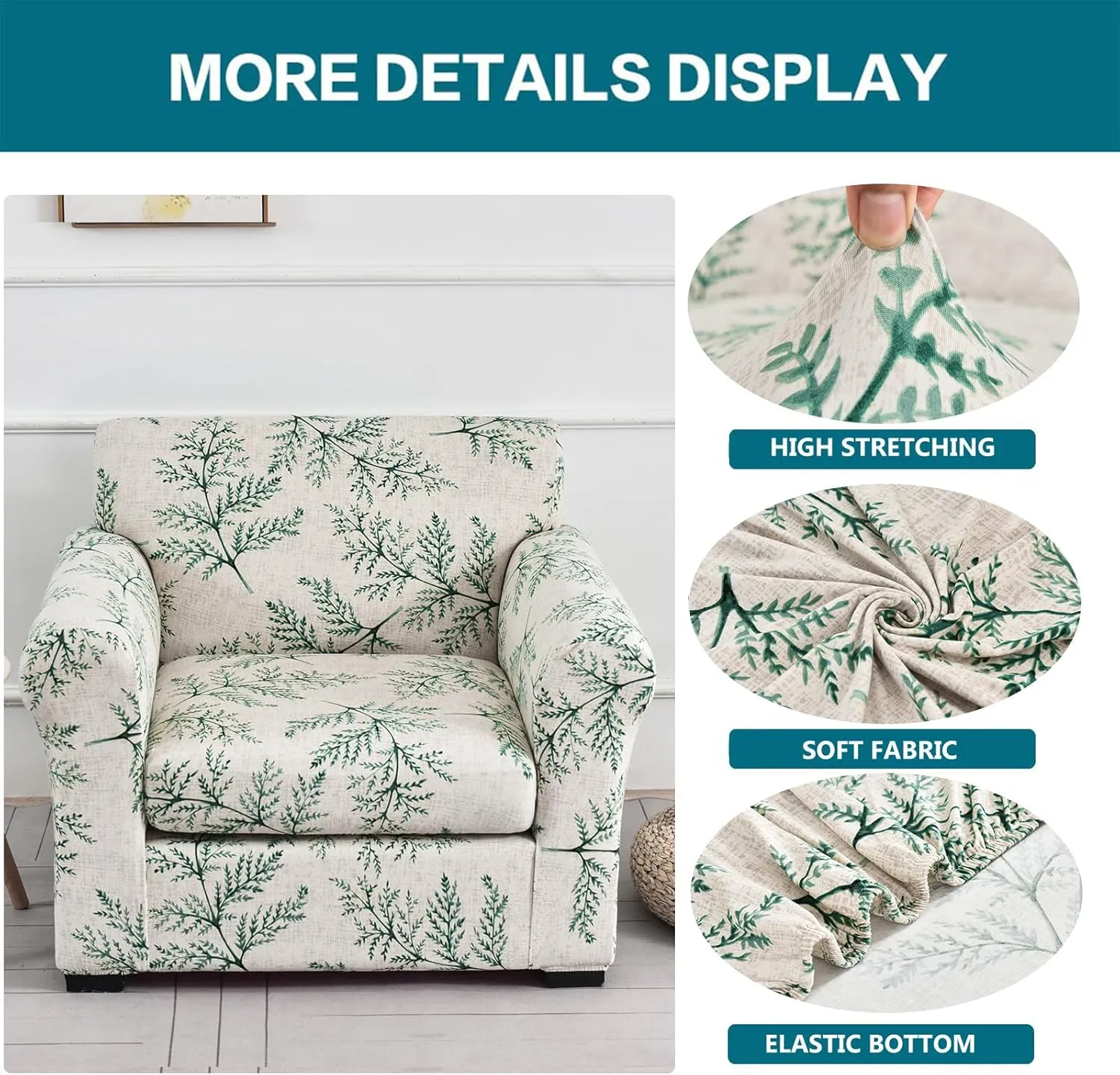 KRFOONN 2 Piece Chair Covers Printed Sofa Covers Couch Covers Washable Armchair Sofa Couch Slipcover Furniture Protector with Elastic Bottom for Living Room (Armchair, 30), Small
