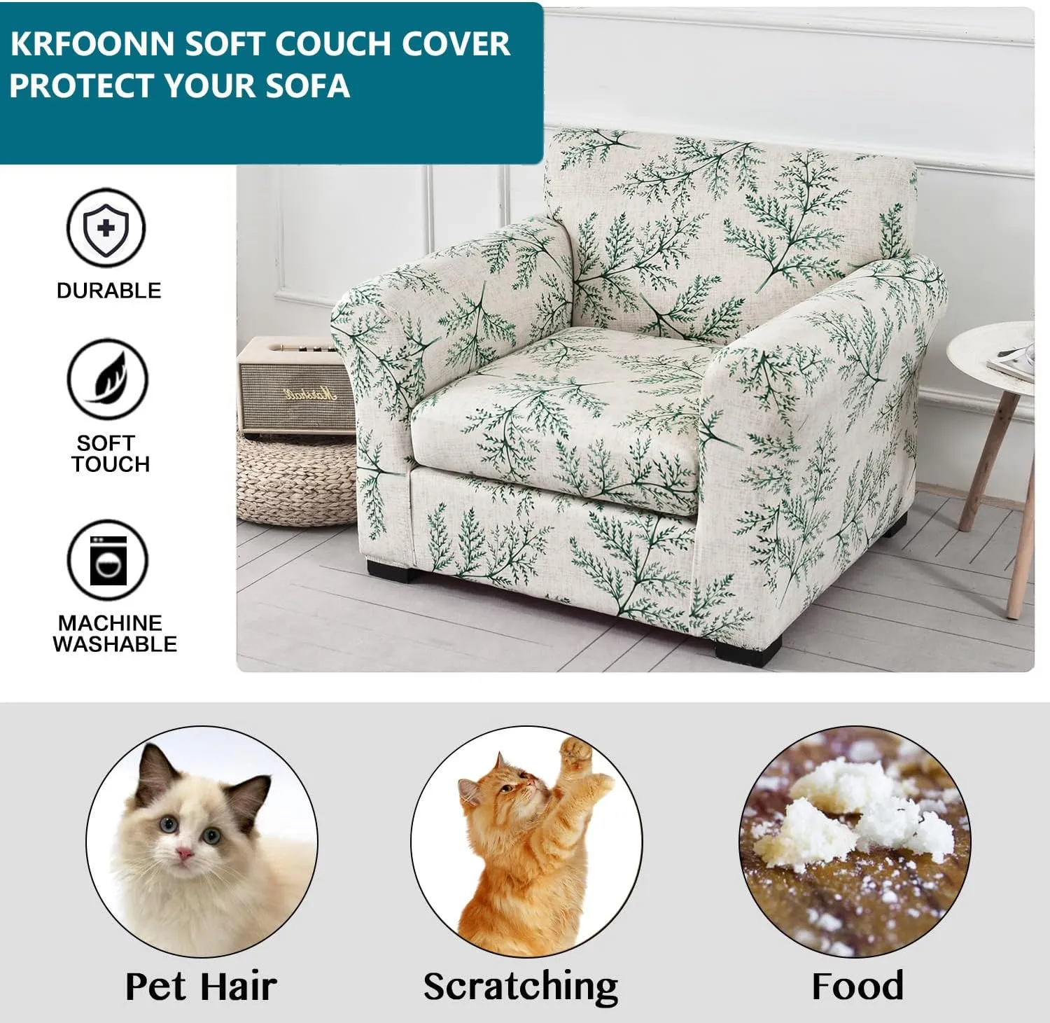 KRFOONN 2 Piece Chair Covers Printed Sofa Covers Couch Covers Washable Armchair Sofa Couch Slipcover Furniture Protector with Elastic Bottom for Living Room (Armchair, 30), Small