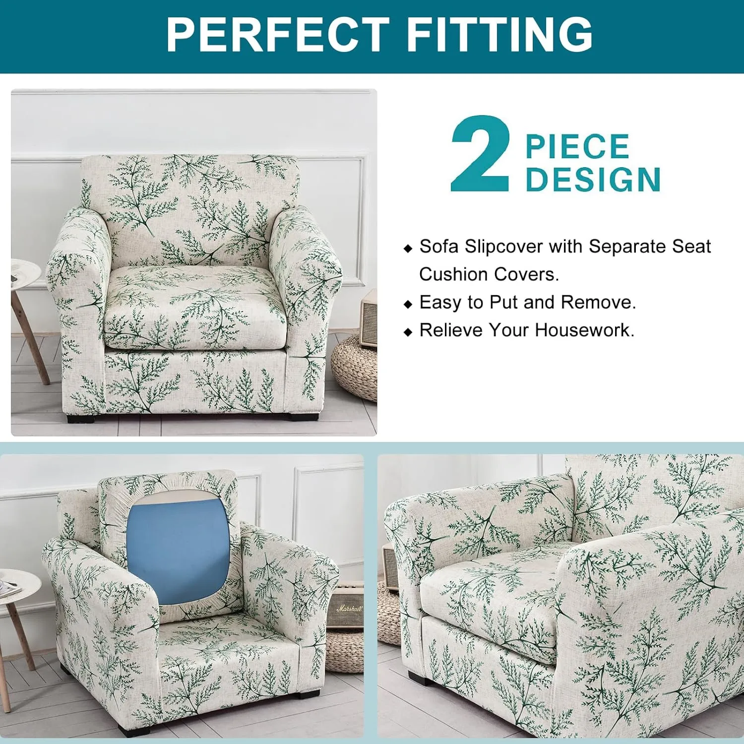 KRFOONN 2 Piece Chair Covers Printed Sofa Covers Couch Covers Washable Armchair Sofa Couch Slipcover Furniture Protector with Elastic Bottom for Living Room (Armchair, 30), Small