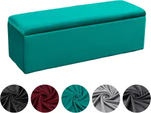 KRFOONN Rectangle Ottoman Covers Stretch Storage Ottoman Slipcovers Velvet Oversized Folding Storage Bench Cover Footrest Stool Slipcover Furniture Protector for Living Room Bedroom, Blue