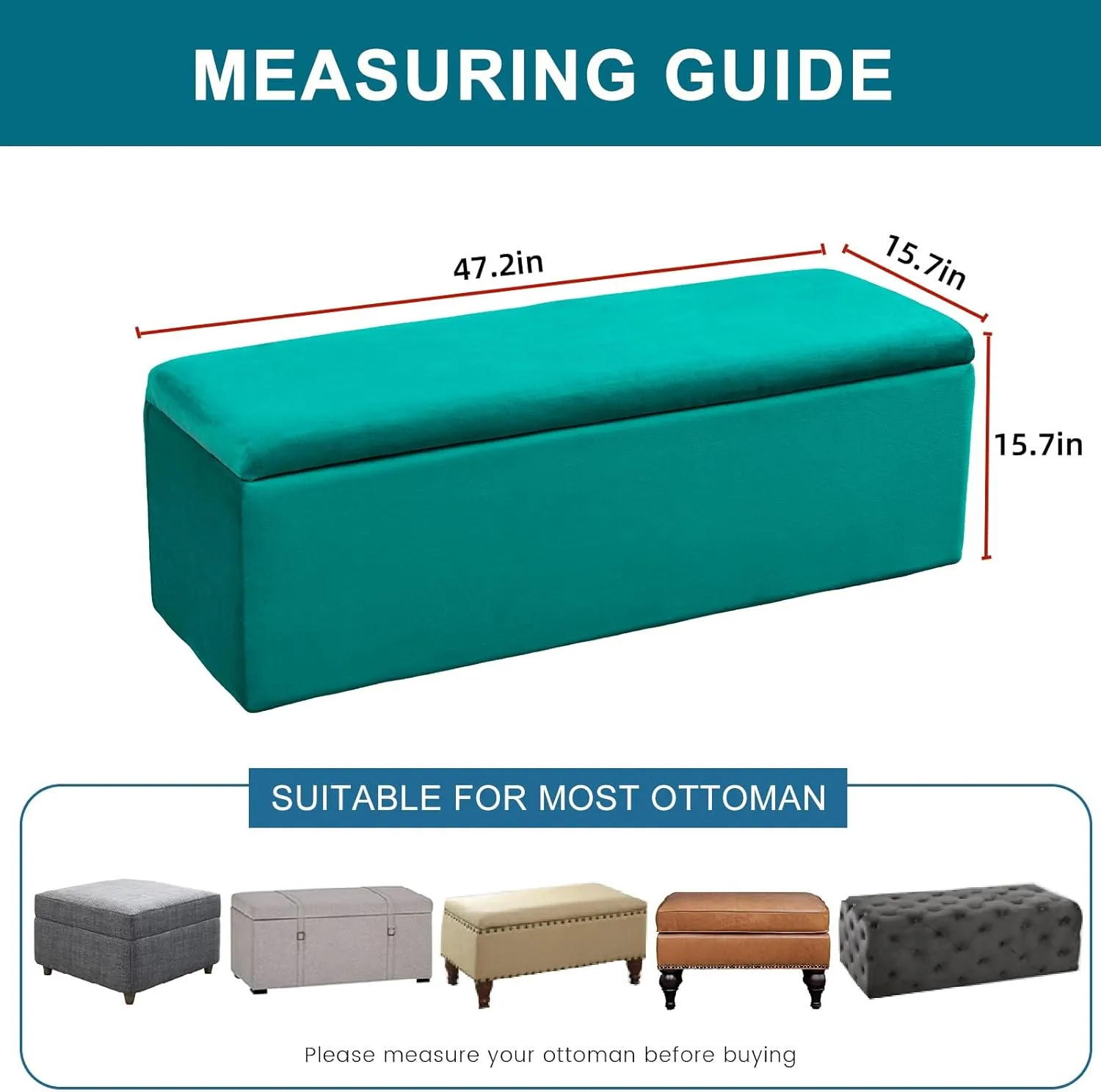 KRFOONN Rectangle Ottoman Covers Stretch Storage Ottoman Slipcovers Velvet Oversized Folding Storage Bench Cover Footrest Stool Slipcover Furniture Protector for Living Room Bedroom, Blue