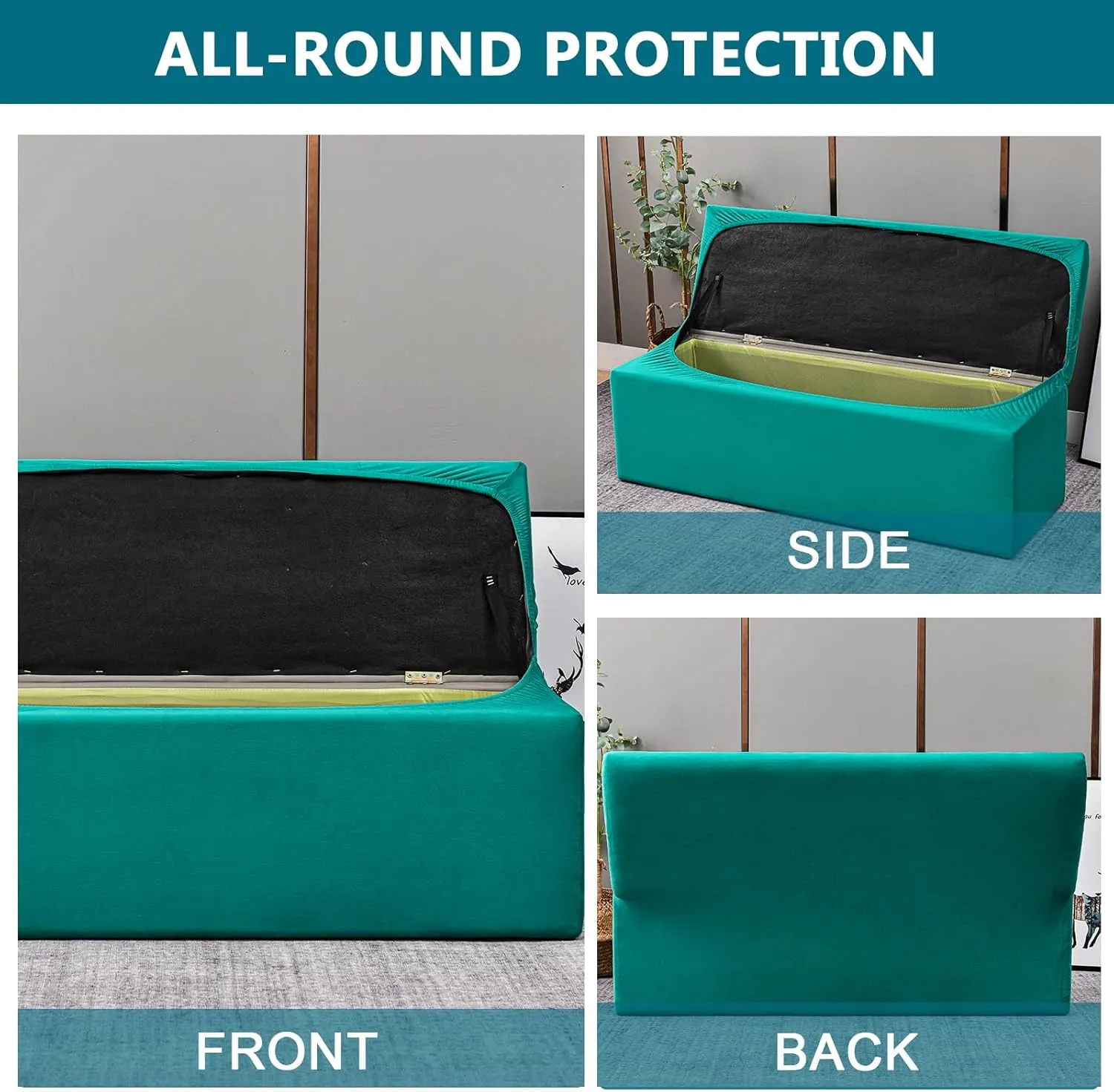 KRFOONN Rectangle Ottoman Covers Stretch Storage Ottoman Slipcovers Velvet Oversized Folding Storage Bench Cover Footrest Stool Slipcover Furniture Protector for Living Room Bedroom, Blue