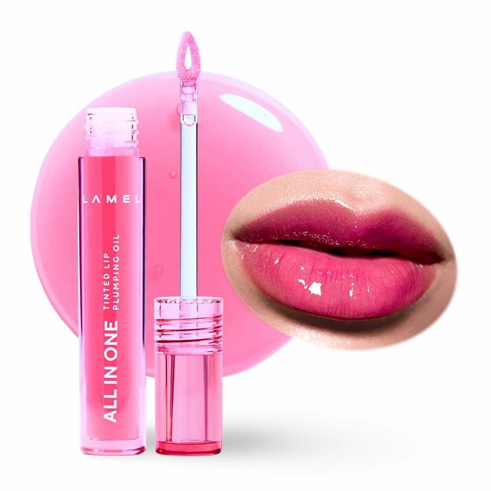 LAMEL All in One Lip Tinted Plumping Oil, 402 Pink Sparkle