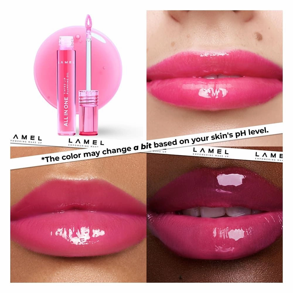 LAMEL All in One Lip Tinted Plumping Oil, 402 Pink Sparkle