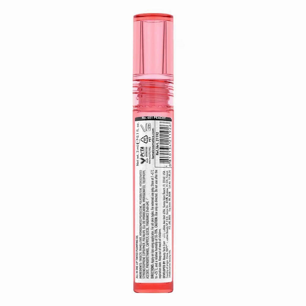 LAMEL All In One Tinted Lip Plumping Oil, 3ml, 401 Peachy