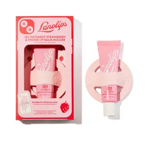 Lanolips 101 Ointment Strawberry & Lip Phone Holder - Fruity Lip Balm with Vitamin E Oil and Lanolin for Lip Hydration (0.35 Ounce)