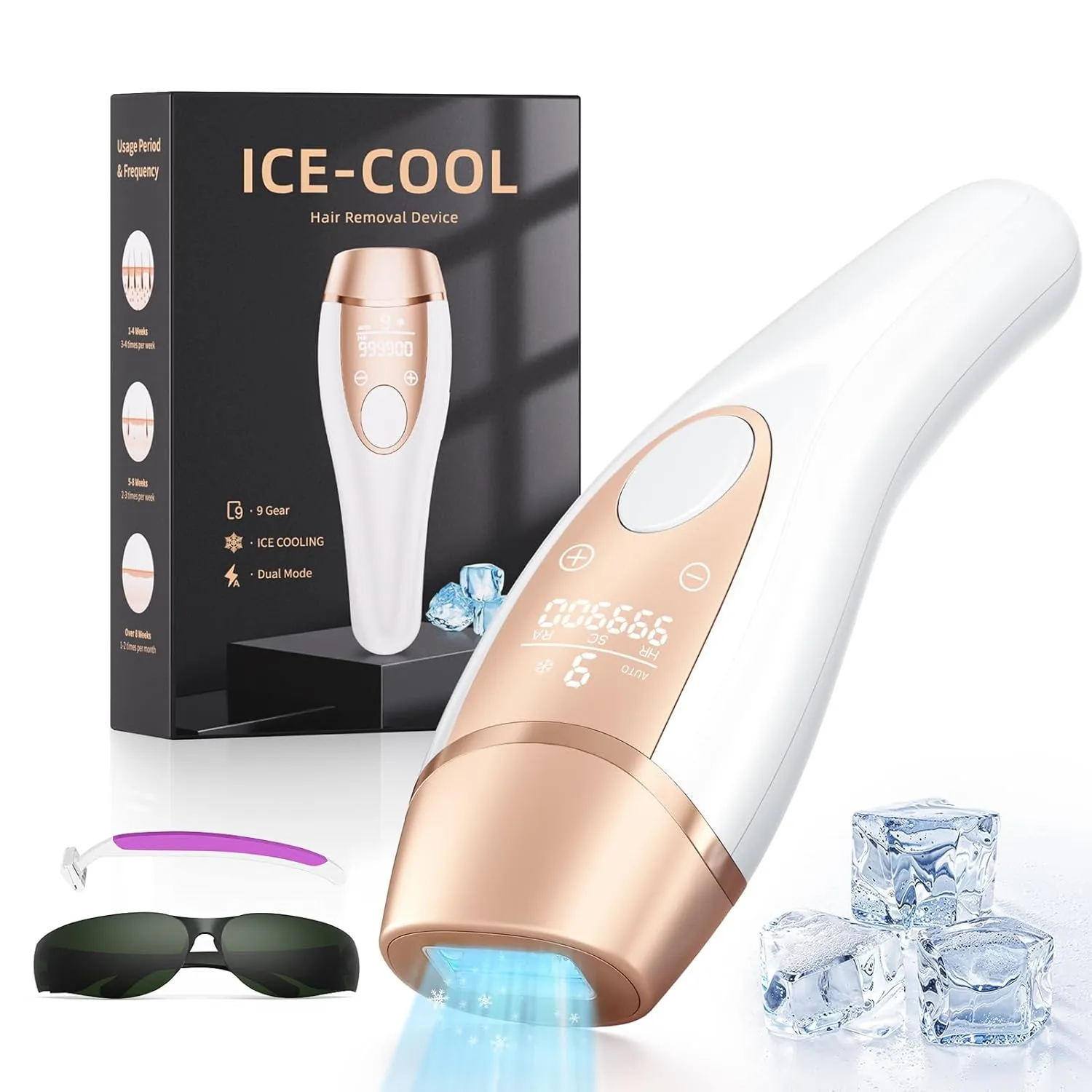 Laser Hair Removal, Ubroo IPL Laser Hair Removal for Women and Men, 3 In 1 At Home Hair Removal Device, 999,900  Flashes Permanent Painless Hair Removal Machine with Ice Cooling for Whole Body Use