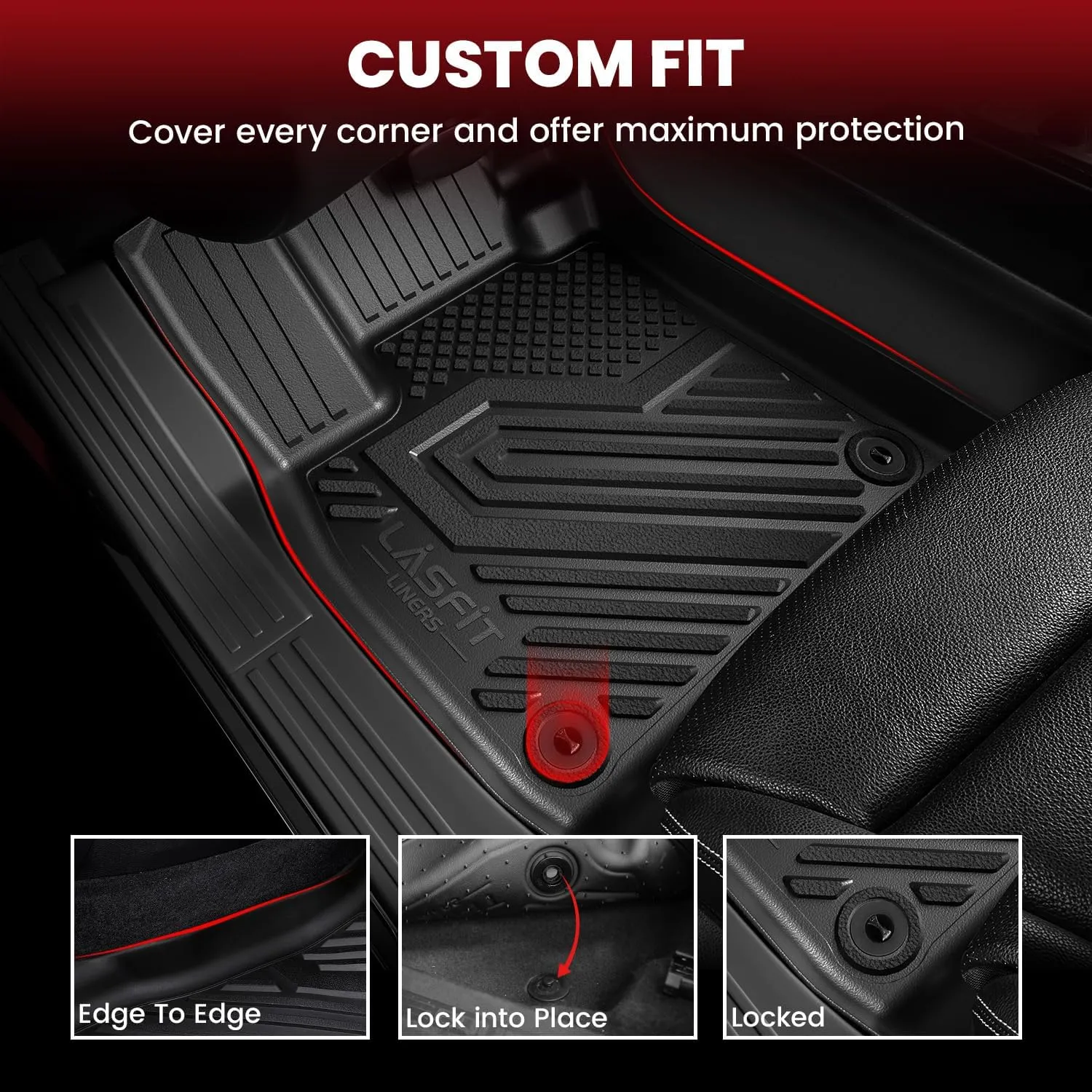 LASFIT Floor Mats & Cargo with Backrest Mat for Ford Explorer 2020-2025 6 Passenger, Custom Fit All Weather Protector TPE Easy Clean Floor Liners, 5pcs Full Set Black