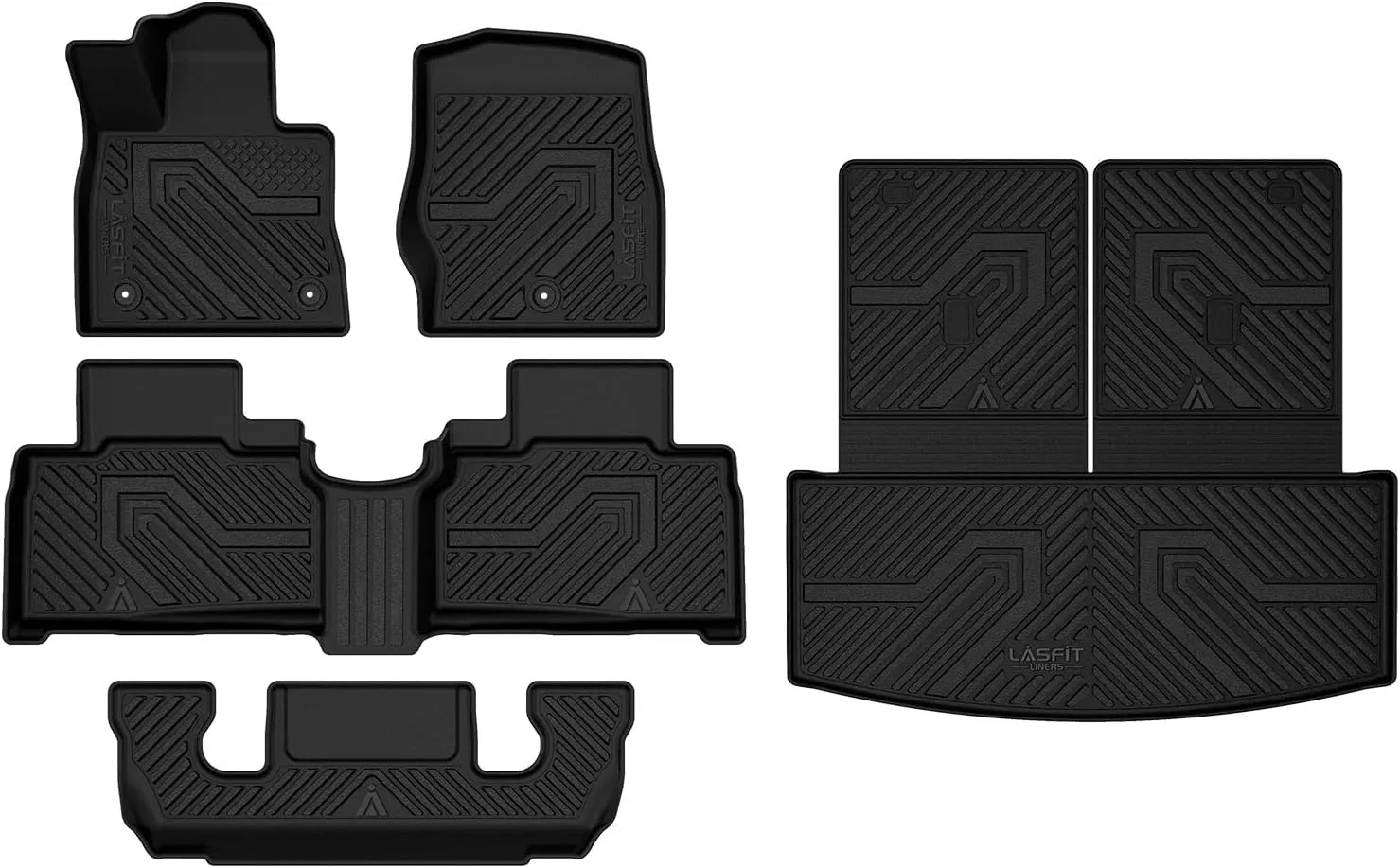 LASFIT Floor Mats & Cargo with Backrest Mat for Ford Explorer 2020-2025 6 Passenger, Custom Fit All Weather Protector TPE Easy Clean Floor Liners, 5pcs Full Set Black