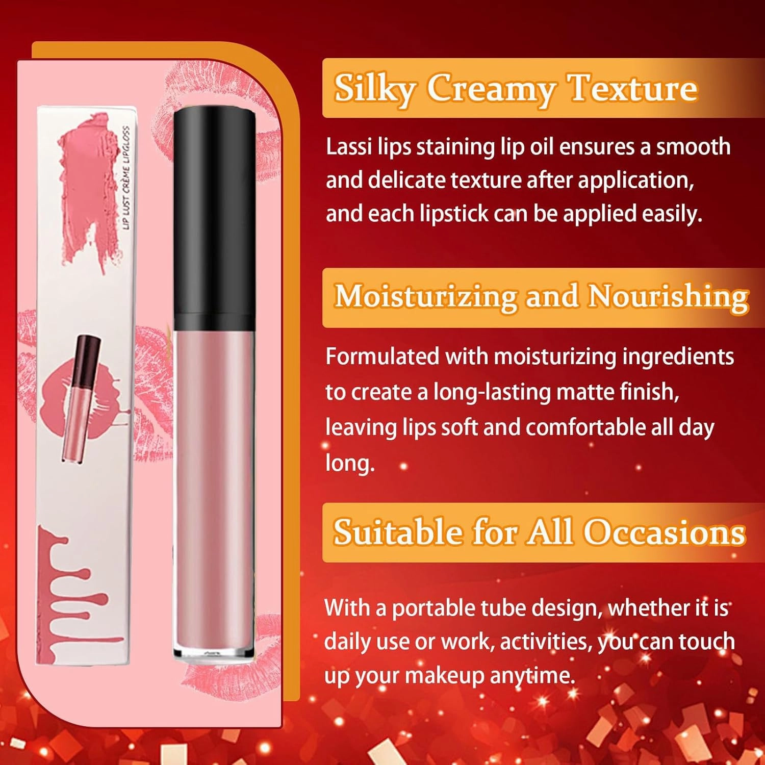 Lassi Lips Staining Lip Oil, Hailnrothwad 12 Colors Cream Texture Lipstick, Non-stick to Cup Non-fading Long Lasting Moisturizing (#1,#2,#3,#4)