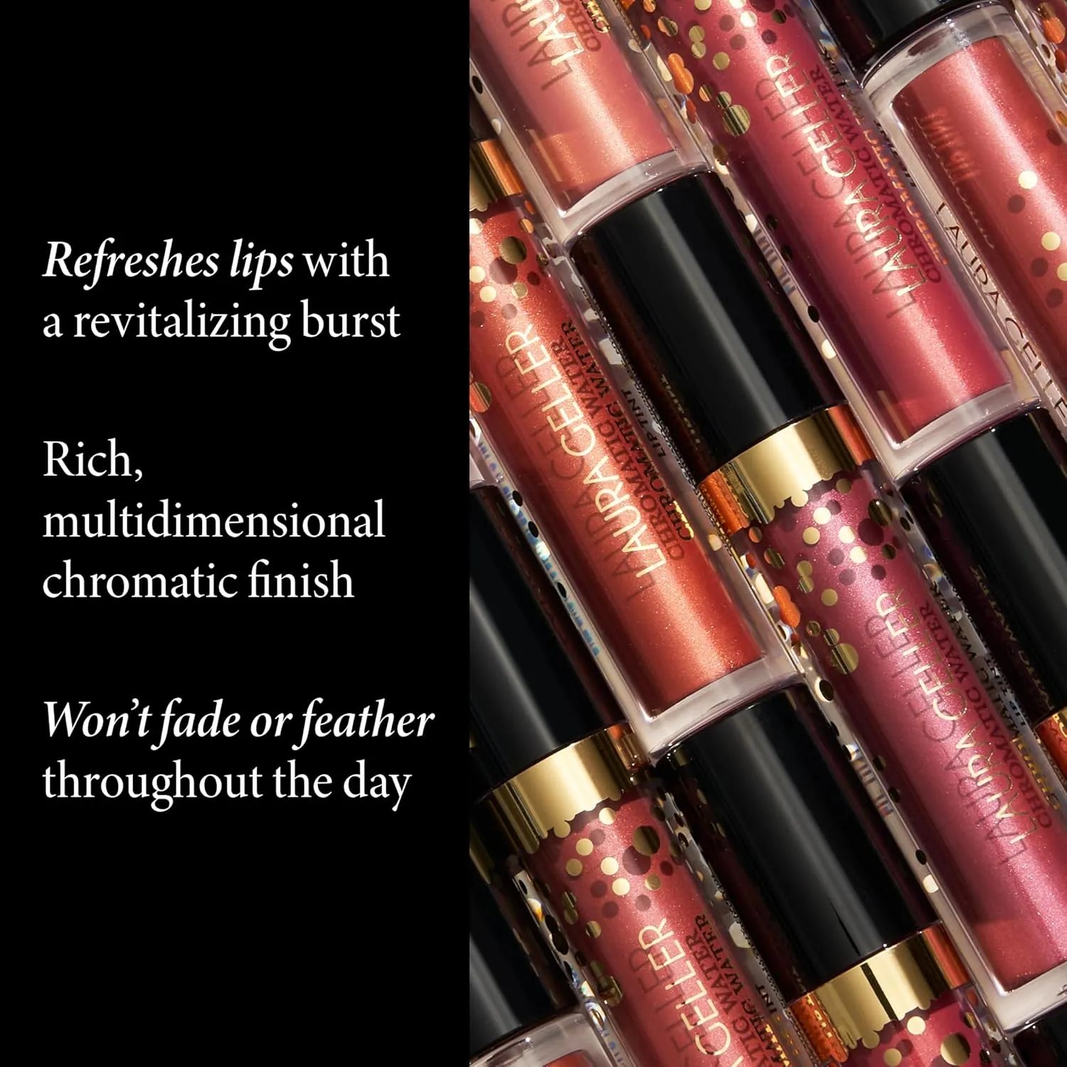 LAURA GELLER Chromatic Water Lip Tint, Holographic Lip Color, Water-Based Formula to Hydrate Dry Lips, Au Lait
