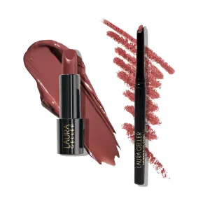 LAURA GELLER NEW YORK Modern Classic Duo - Mauve Majesty Lipstick   Major Mauve Lip Liner - Ultra-Rich Color - Luxurious and Lightweight - Cream Finish