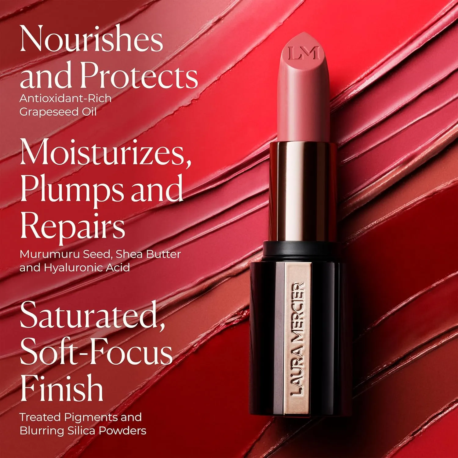 Laura Mercier Caviar Hydra Crème Lipstick, 16HR Hydration and Lip Barrier Repair, All Day Wear, Plumping, Smudge- & Fade-proof, Creamy Satin Finish, Infused with Hyaluronic Acid