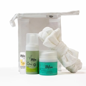 LAV Hydrating Face Care Bundle, Face Cream, Foaming Cleanser, Lip Butter with Headband and Bag