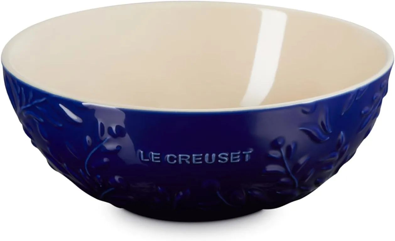 Le Creuset Olive Branch Collection Multi Bowl, 3.5 qt., Indigo with Embossed Lid