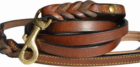 Leather Braided Dog Leash, Brown with Padded Handle for Comfort, 6 Foot