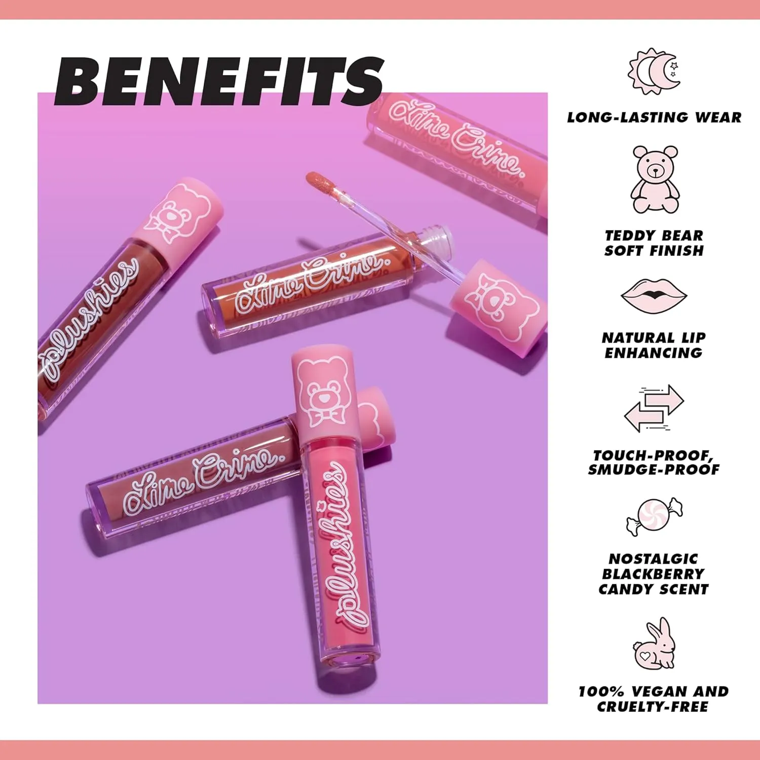Lime Crime Plushies Soft Matte Lipstick, Cherry Soda (Muted Cherry Red) - Blackberry Candy Scent - Plush, Long Lasting & High Comfort for All-Day Wear - Talc-Free & Paraben-Free