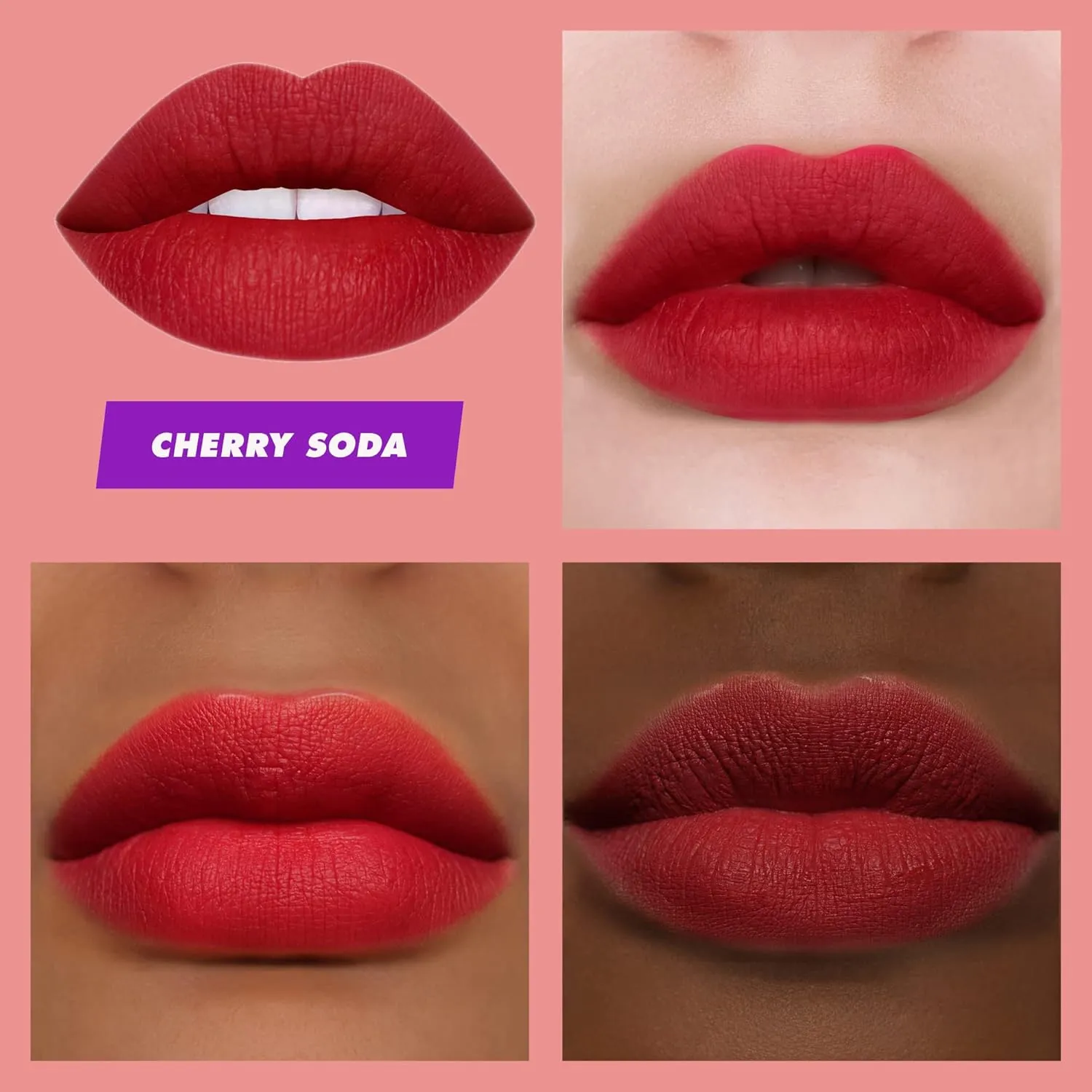Lime Crime Plushies Soft Matte Lipstick, Cherry Soda (Muted Cherry Red) - Blackberry Candy Scent - Plush, Long Lasting & High Comfort for All-Day Wear - Talc-Free & Paraben-Free