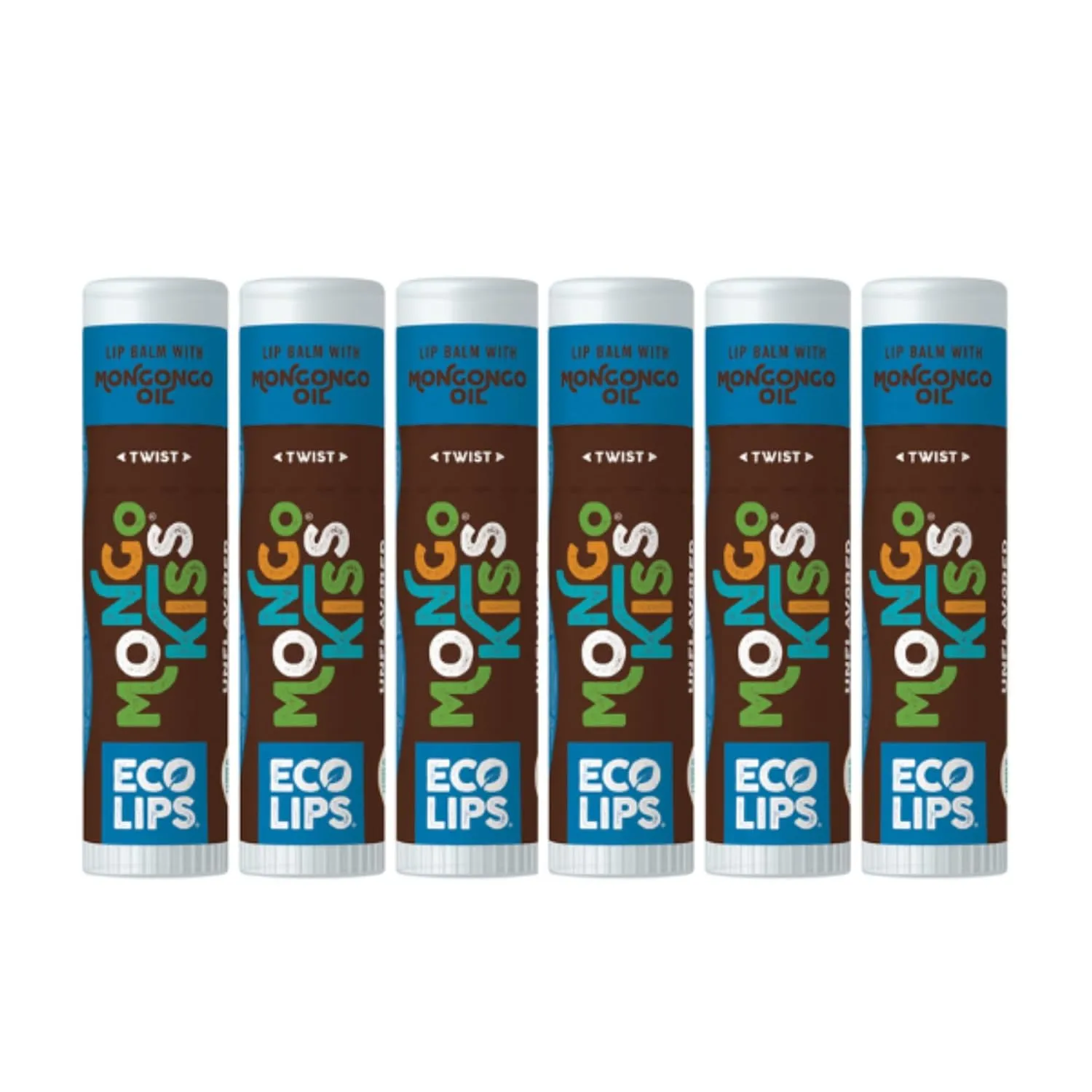 LIP BALM Mongo Kiss 6-Pack by Eco Lips 100% Organic Beeswax & Cocoa Butter Lip Care with Mongongo Oil - Soothe & Moisturize Dry & Cracked Lips - Made in USA. (Unflavored)