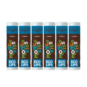LIP BALM Mongo Kiss 6-Pack by Eco Lips 100% Organic Beeswax & Cocoa Butter Lip Care with Mongongo Oil - Soothe & Moisturize Dry & Cracked Lips - Made in USA. (Unflavored)