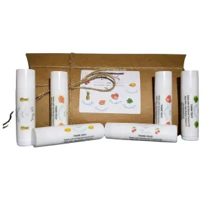 Lip Balms Combo 6 Pack - Peppermint, Sweet Orange, Cherry, Strawberry, Pineapple, and Watermelon Organic with essential oils.