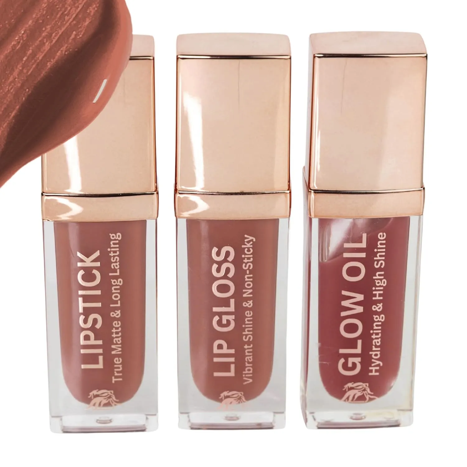 Lip Trio: Smudge-Proof Long Stay Matte Lipstick, Vibrant Lip Gloss & Hydrating Lip Oil; Jojoba Oil; Vitamin E; Mother's Day Gift; Premium Lip Care & Color Set; Warm Nude (Peach Sorbet)
