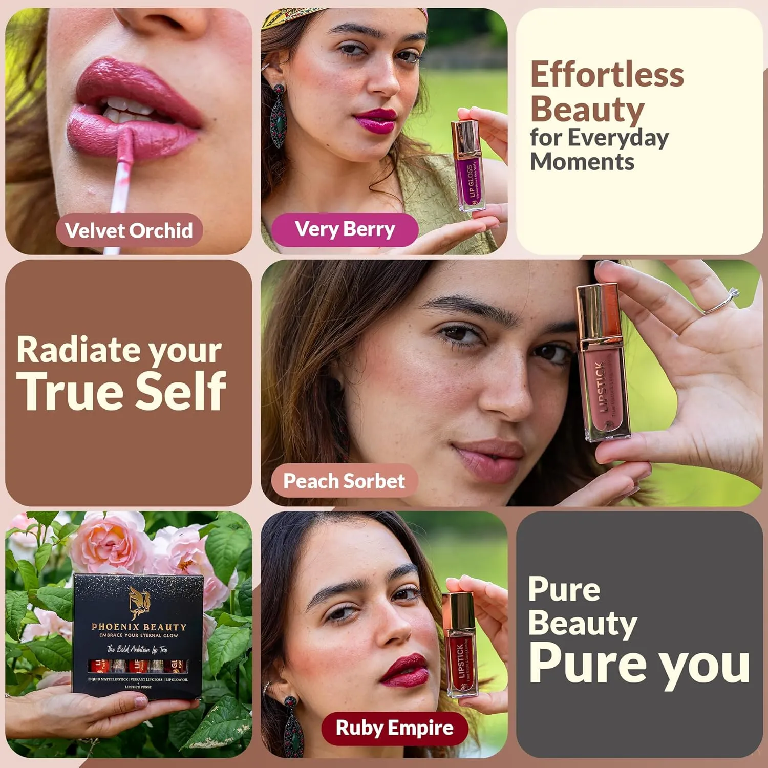 Lip Trio: Smudge-Proof Long Stay Matte Lipstick, Vibrant Lip Gloss & Hydrating Lip Oil; Jojoba Oil; Vitamin E; Mother's Day Gift; Premium Lip Care & Color Set; Warm Nude (Peach Sorbet)