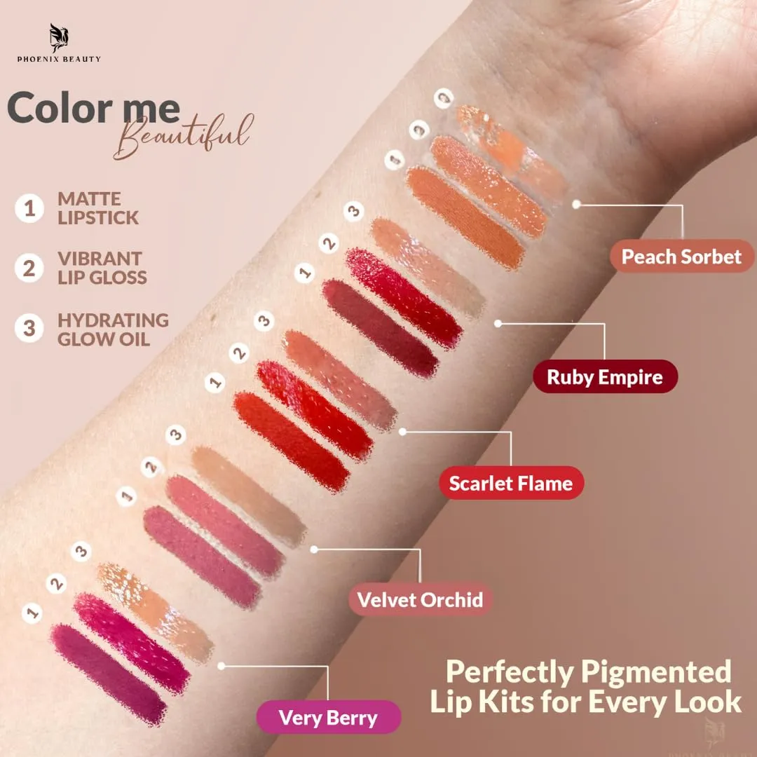 Lip Trio: Smudge-Proof Long Stay Matte Lipstick, Vibrant Lip Gloss & Hydrating Lip Oil; Jojoba Oil; Vitamin E; Mother's Day Gift; Premium Lip Care & Color Set; Warm Nude (Peach Sorbet)