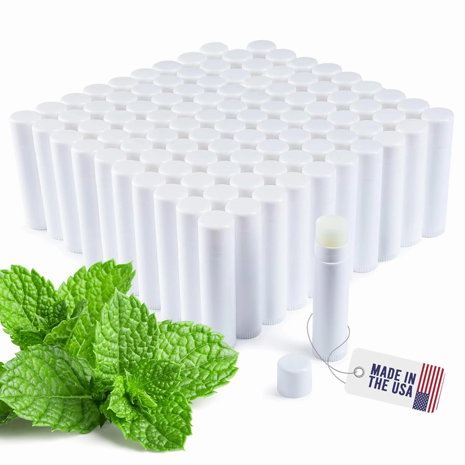 Lip Balm Bulk Unlabeled - Made in USA Bulk Chapstick - Natural Ingredients Vitamin E Shea Butter - Custom Chapstick Bulk For Party & Wedding Favors (100 Count, Peppermint)