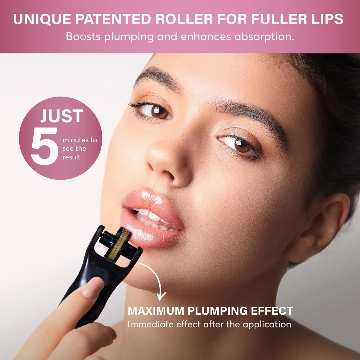 Lip Plumper Gloss with Stimulating Roller for Maximum Absorption and Long-Lasting Results – Lip Gloss with Hyaluronic Acid, Collagen, Vitamins C & E – Volumizing and Hydrating Lip Plumping Serum – 5ml