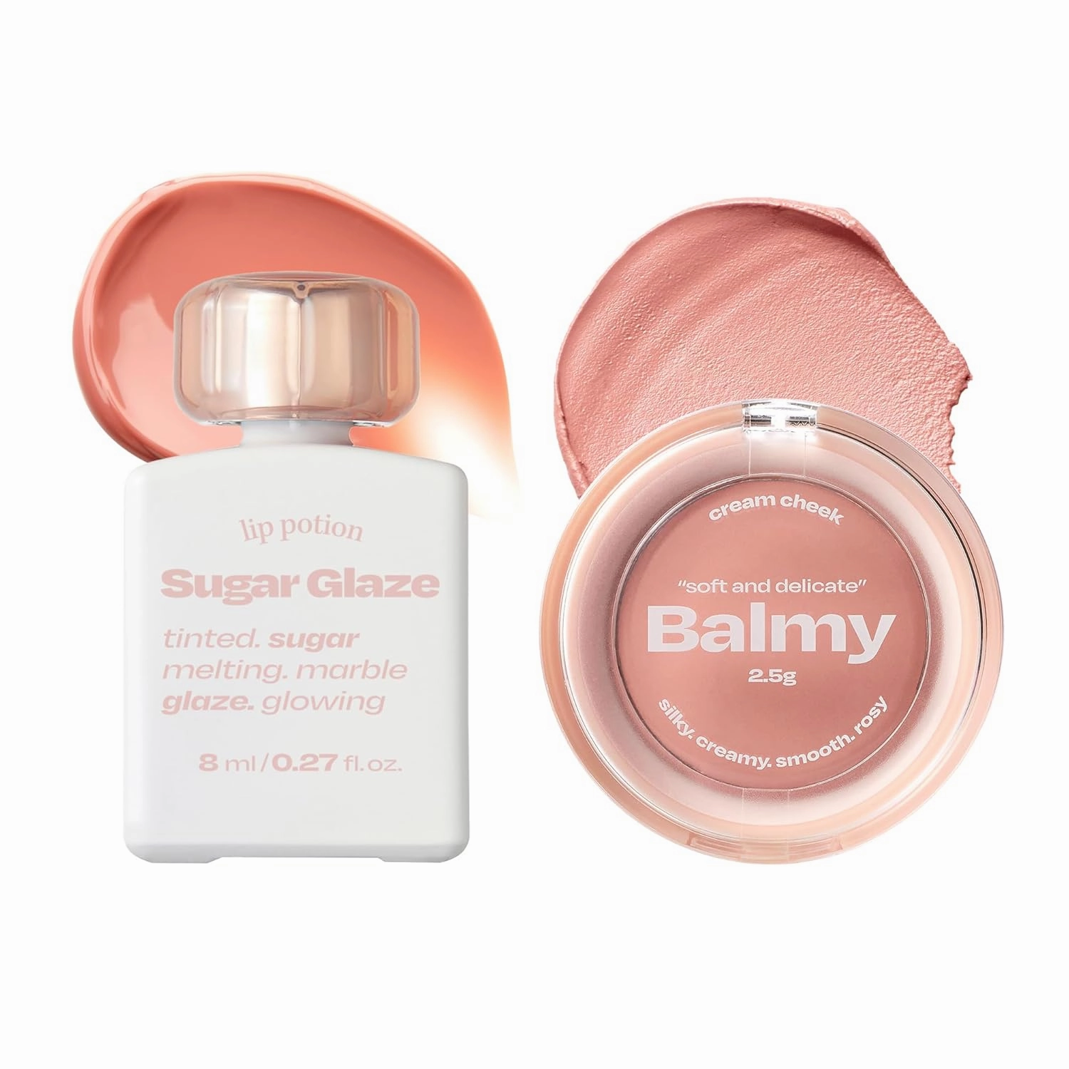Lip Potion Sugar Glaze No.1 Nudy Ball & Balmy Cream Cheek No.0 Nudy Apricot