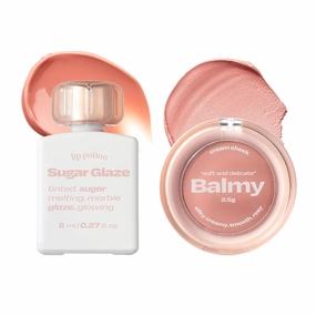 Lip Potion Sugar Glaze No.1 Nudy Ball & Balmy Cream Cheek No.0 Nudy Apricot