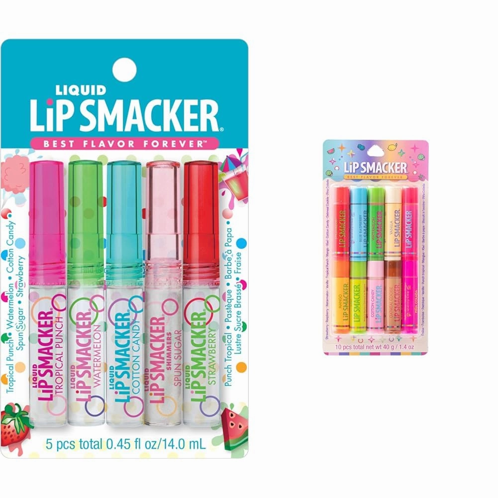 Lip Smacker Liquid Lip Gloss Friendship Pack, Set of 5 Best Party Pack - 10 Original Moisturizing Lip Balms