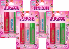 Lip Smackers Flavored Lip Balm Trio Original & Best, Strawberry Watermelon, Cotton Candy, Clear Matte, For Kids, Women, Men,3 Count (Pack of 4)