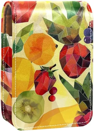 Lipstick Case,Leather Lip Gloss Lipstick Organizer with Mirror,Mini Lipstick Holder Bag,Fruit and Vegetable Pattern
