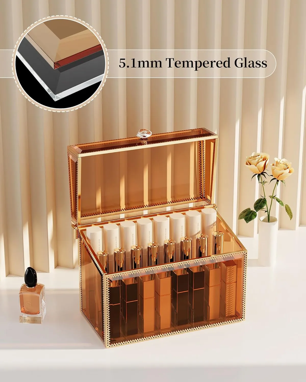 Lipstick Organizer Holder - 24 Spaces, Tempered Glass Lip Gloss and Perfume Organizer,Vanity Lipstick Holder and Organizer.