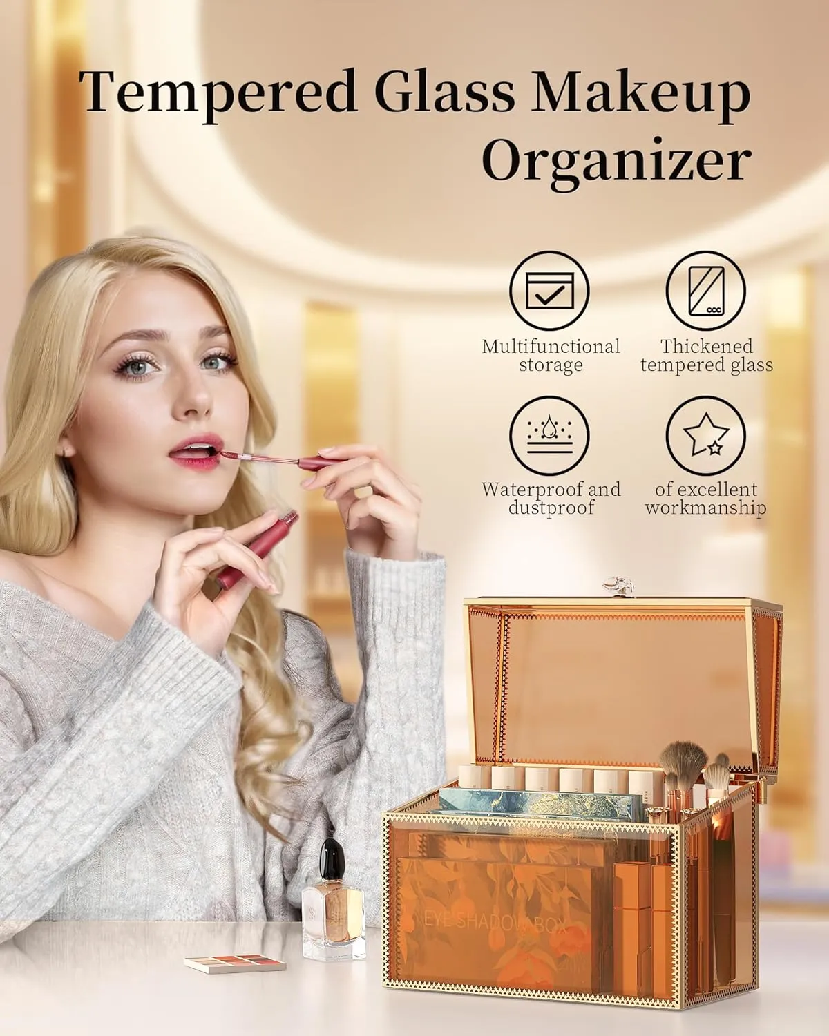 Lipstick Organizer Holder - 24 Spaces, Tempered Glass Lip Gloss and Perfume Organizer,Vanity Lipstick Holder and Organizer.