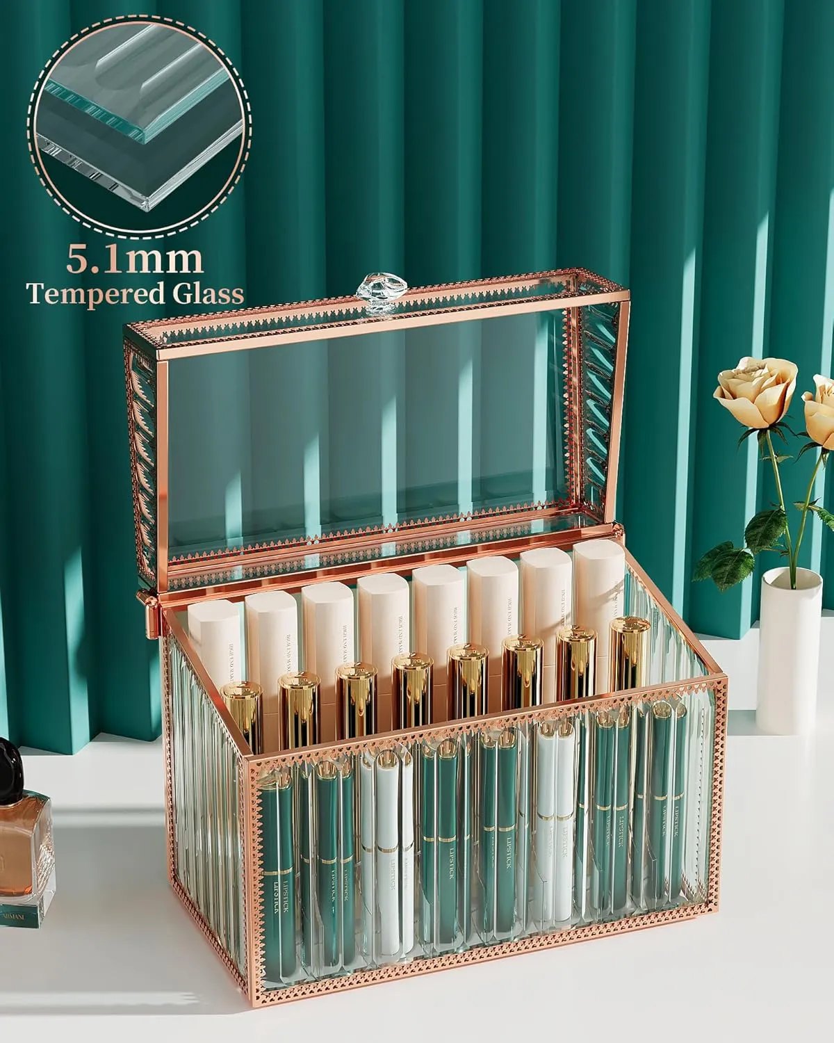 Lipstick Organizer Lipstick Holder - 24 Spaces, Tempered Glass Lip Gloss and Perfume Organizer,Vanity Lipstick Holder and Organizer.