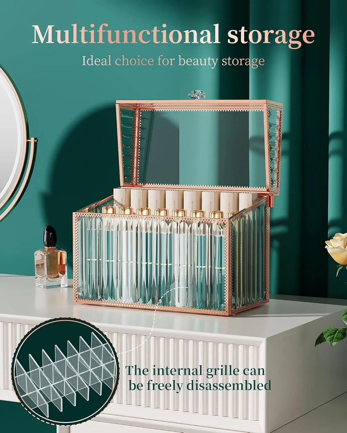 Lipstick Organizer Lipstick Holder - 24 Spaces, Tempered Glass Lip Gloss and Perfume Organizer,Vanity Lipstick Holder and Organizer.
