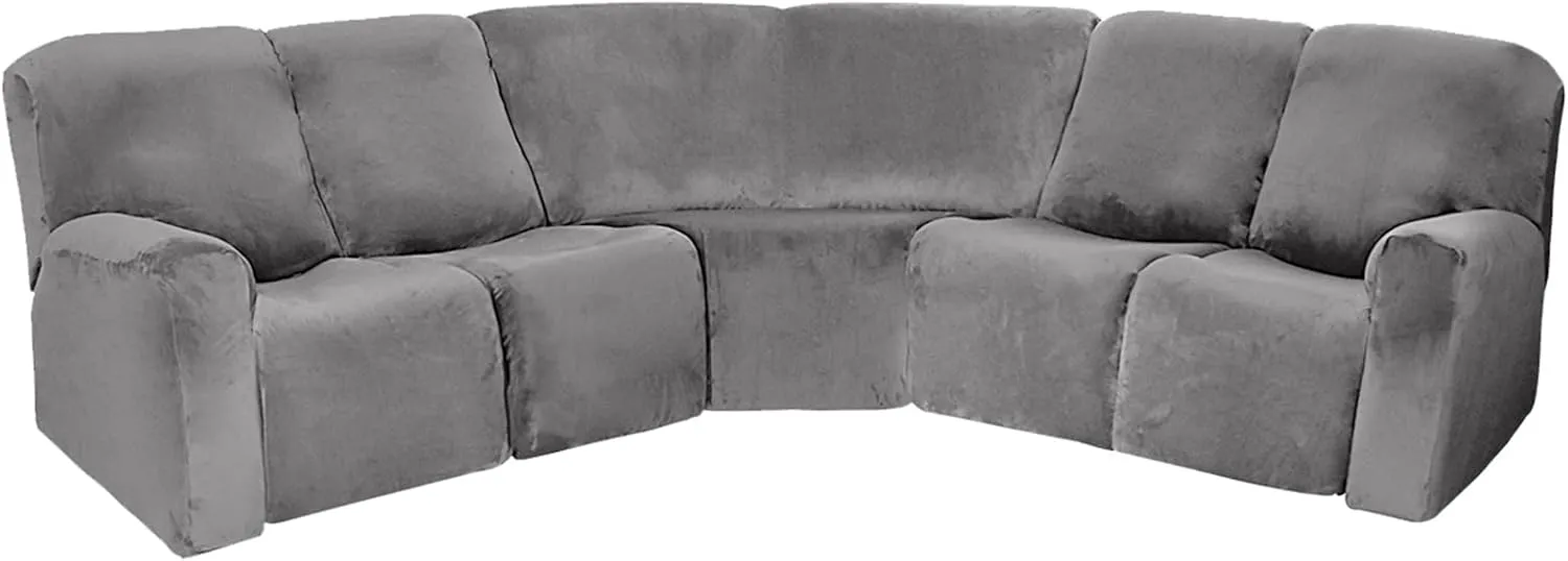 LiveGo L Shape Velvet Stretch Recliner Corner Sofa Cover, Corner Sofa Covers for Sectional Sofa Set, for Reclining L Shape Sofa Slipcovers Thick, Soft, Durable Furniture Protector (Grey)