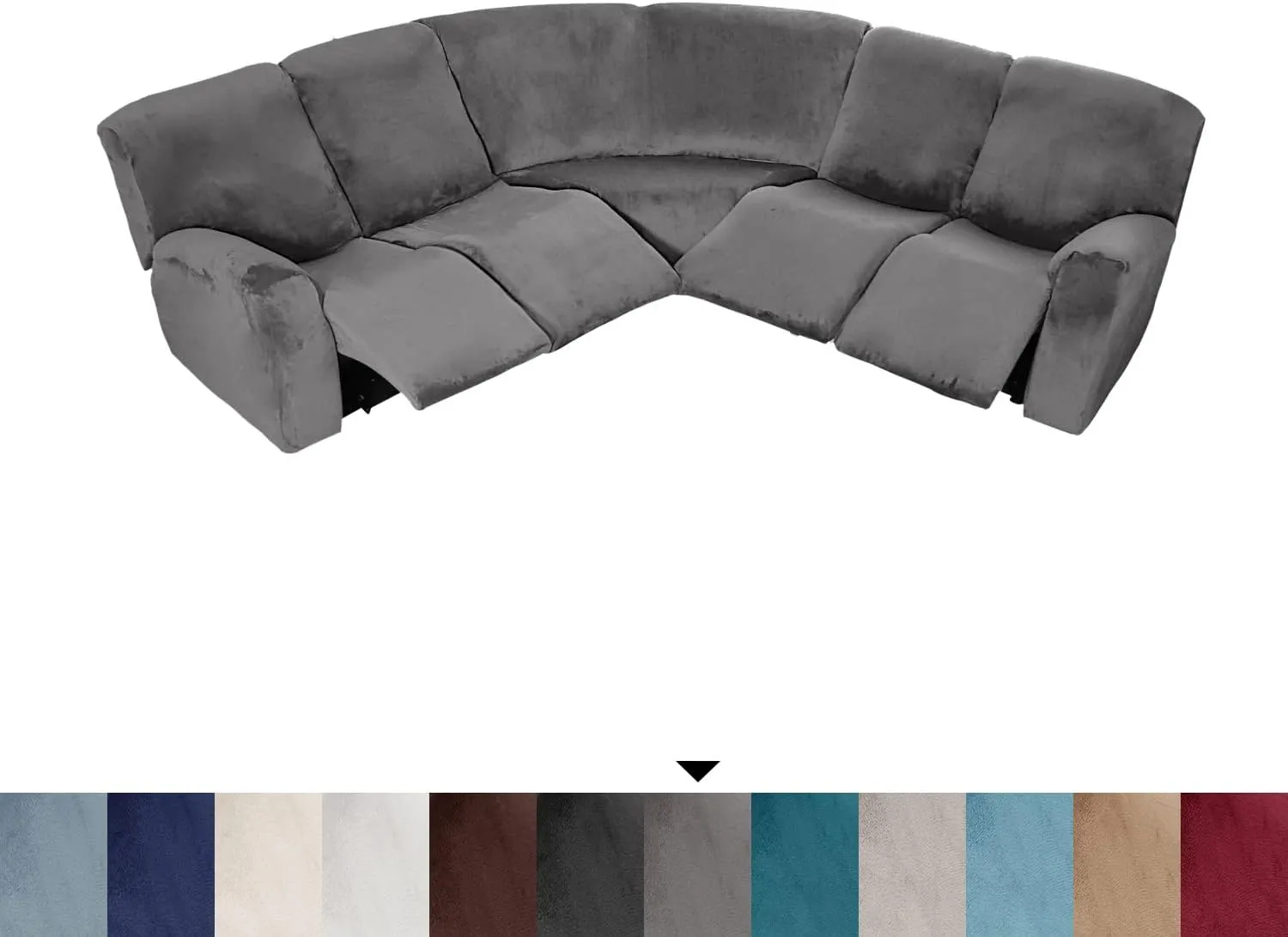 LiveGo L Shape Velvet Stretch Recliner Corner Sofa Cover, Corner Sofa Covers for Sectional Sofa Set, for Reclining L Shape Sofa Slipcovers Thick, Soft, Durable Furniture Protector (Grey)