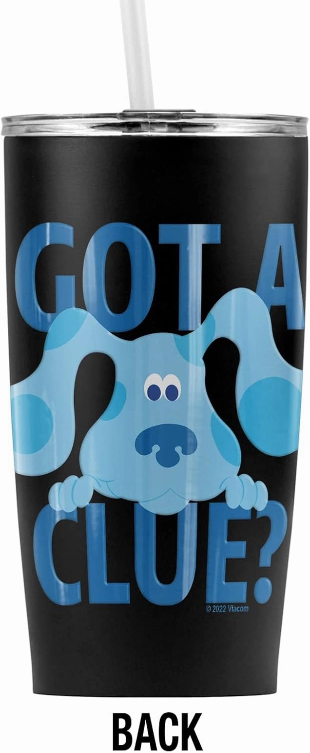 Logovision Blue'S Clues Got A Clue? Stainless Steel Tumbler with Straw and Flip Lid 20 oz Travel Mug/Cup, Vacuum Insulated & Double Wall with Leakproof Dual Lid