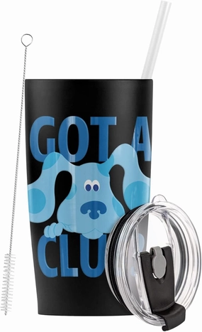 Logovision Blue'S Clues Got A Clue? Stainless Steel Tumbler with Straw and Flip Lid 20 oz Travel Mug/Cup, Vacuum Insulated & Double Wall with Leakproof Dual Lid